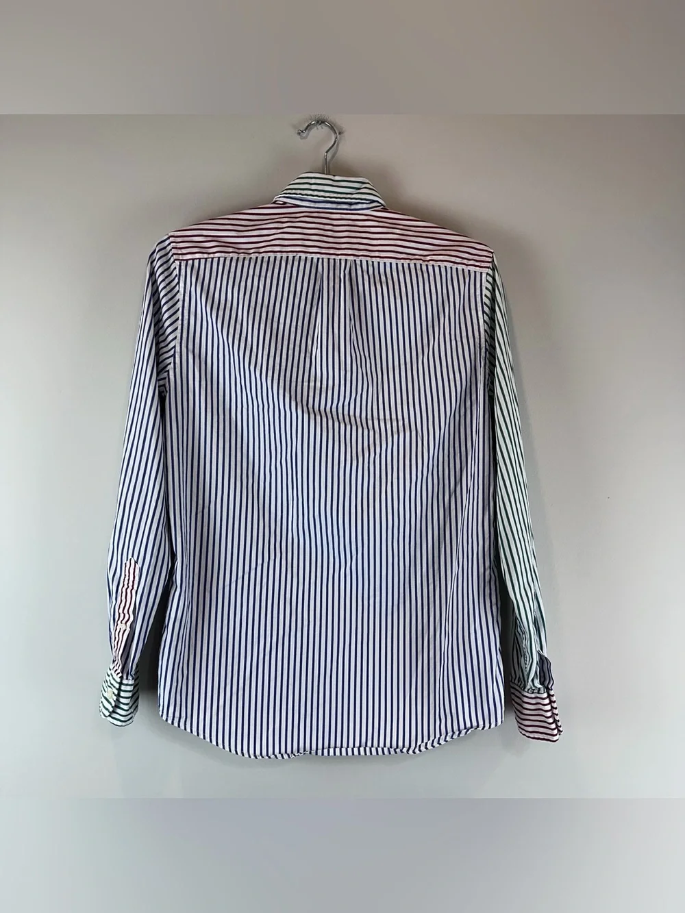 J.Crew Mens White Blue Red Green Stripe Classic Secret Wash Button Down Shirt XS
